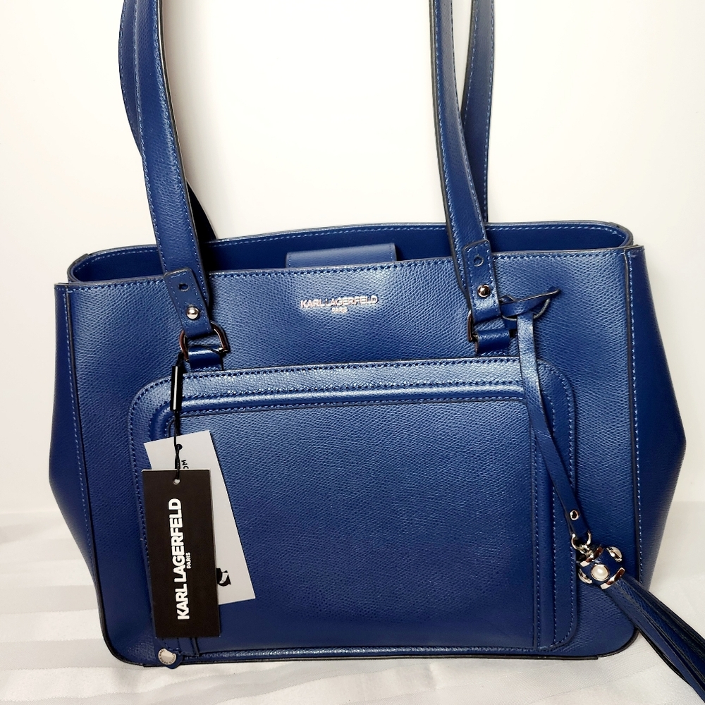 NEW Karl Lagerfeld Navy Leather Tote Handbag